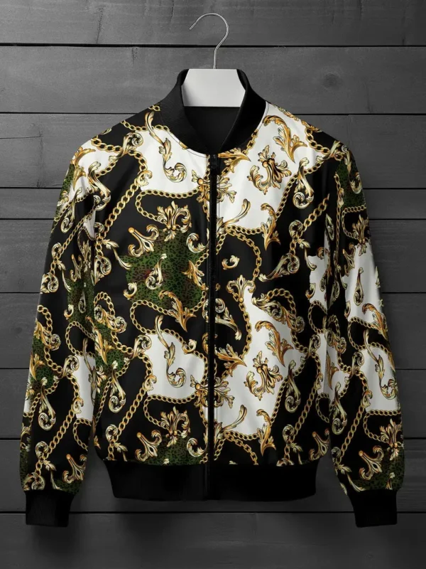 Zayra Hawaii Style Golden Texture 3D Printed Winter Zipper Jacket. MWJ-405