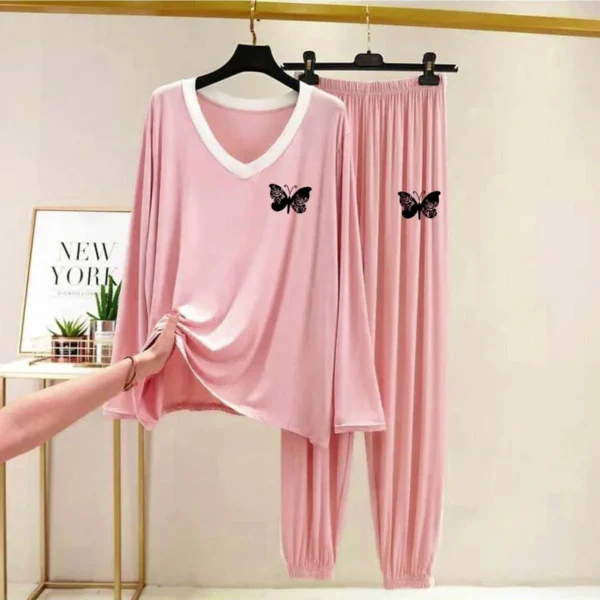 Zayra Contrast Neck-Style Logo-Printed 2-Pcs Lounge And Night Wear Suit. WLW-10