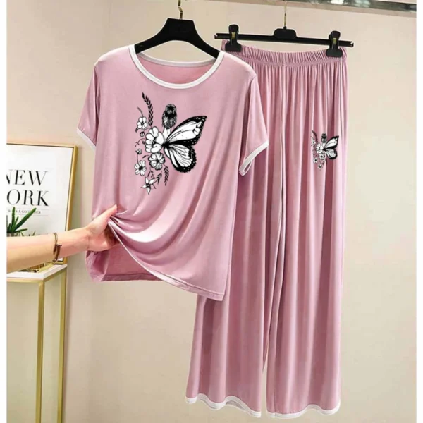 Zayra Contrast Tape-Style Big-Printed 2-Pcs Lounge And Night Wear Suit. WLW-07