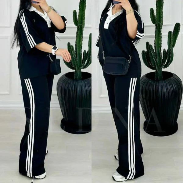 Zayra Contrast Collar 3-Stripe Style Western 2-Pcs Summer Tracksuit For Her. WSTS-06
