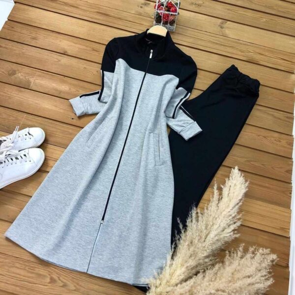 Zayra Sleeves Stripe Style Patch-Work Long 2-Pcs Winter Tracksuit. D-1