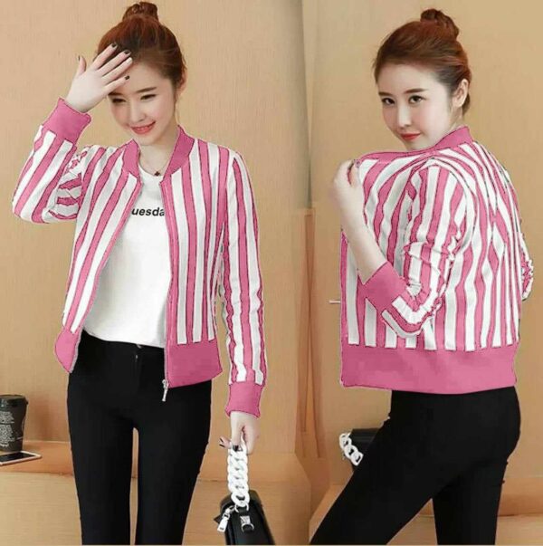 Zayra Korean Stripe Style Printed Winter Zipper Jacket