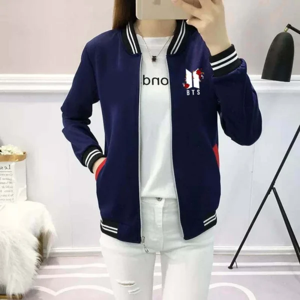 Zayra BTS Flower Baseball Winter Zipper Jacket For Her