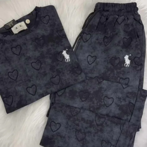 Zayra Heart Textured Horse Logo Printed Style Western 2-Pcs Summer Tracksuit For Her. WSTS-08