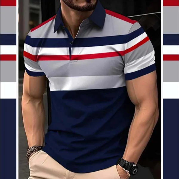 Zayra Imported 3D Stripe Printed Style Half-Sleeve Polo Summer Tshirt. MS3DP-106