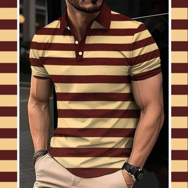 Zayra Imported 3D Stripe Printed Style Half-Sleeve Polo Summer Tshirt. MS3DP-108