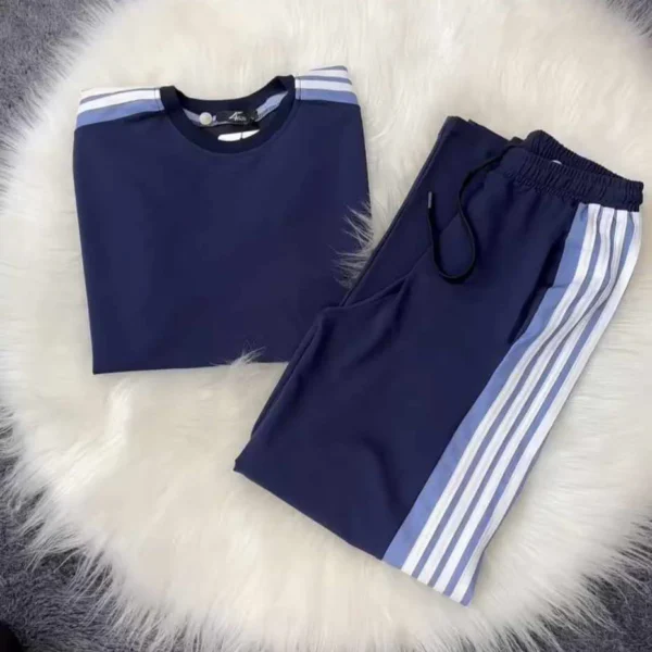 Zayra Blue Drop-Shoulder Stripe Style 2-Pcs Summer Dry-Fit Tracksuit For Her. WSTS-04