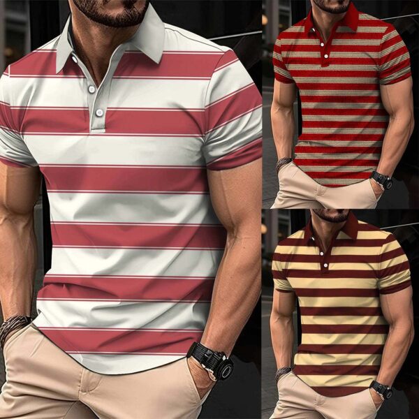 Zayra Bundle Of 3 Imported 3D Stripe Printed Style Half-Sleeve Polo Summer Tshirt's. MS3DP+108