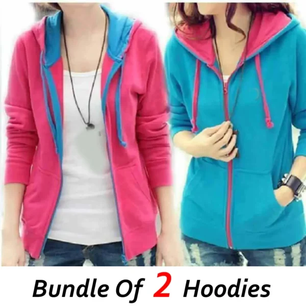 Zayra Bundle Of 2 Pink-Turquish Zipper Hoodies For Winter's